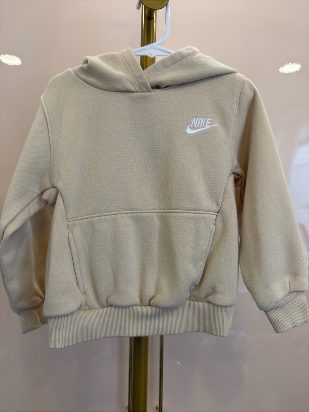 Nike Kids Tan Pullover Hoodie with White Swoosh